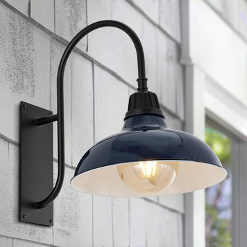 Stanley 12.25" Farmhouse Industrial Indoor/Outdoor Iron LED Gooseneck Arm Outdoor Sconce - JONATHAN Y